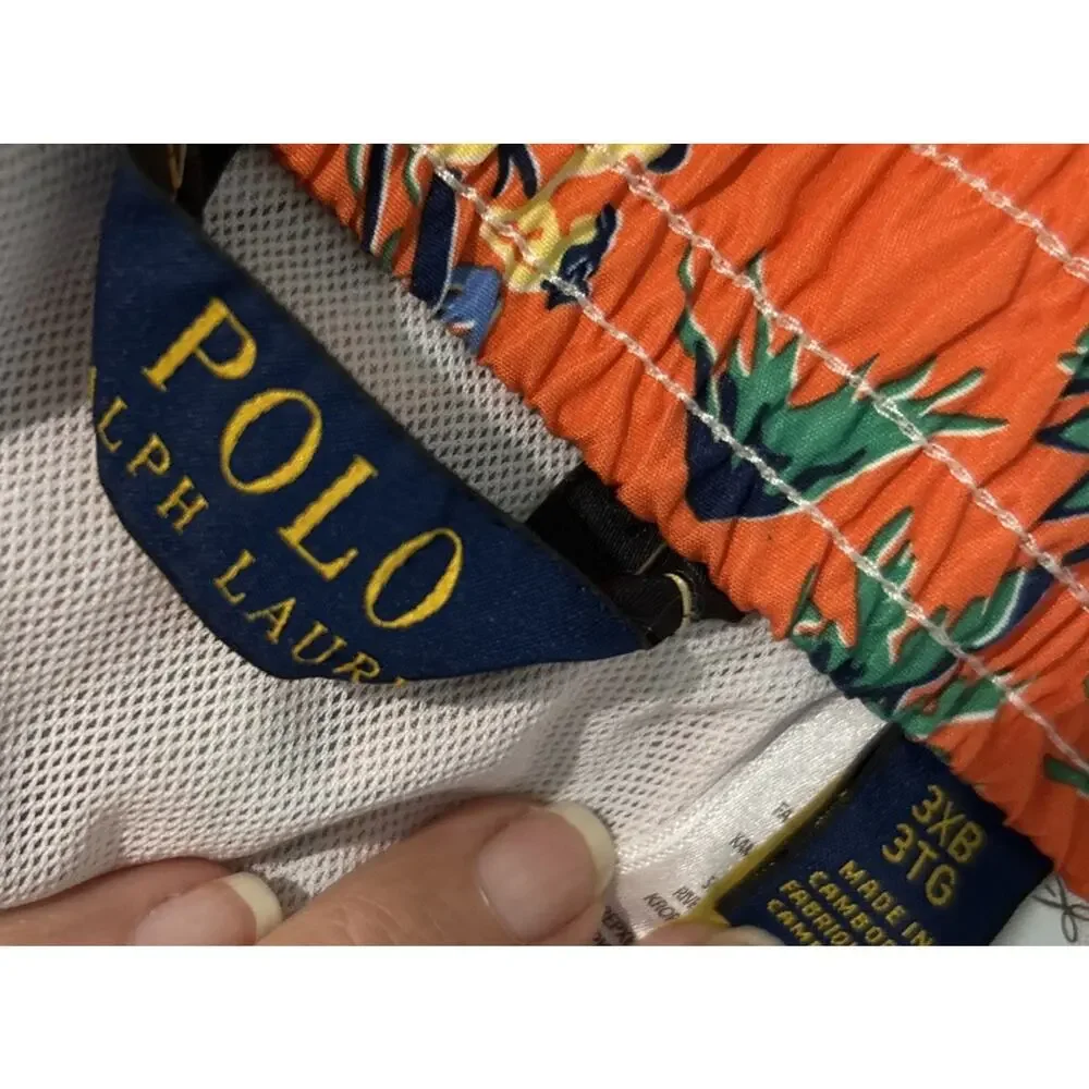 Men’s POLO Ralph Lauren Orange Hawaiian Hula Lined Swim Trunks 3XB *C5